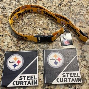 Pittsburgh Steelers 2 beverage coasters and lanyard new with tags
